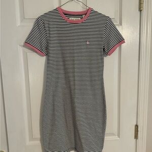 Jack Wills Navy Blue and White Striped Mini Dress with Pink Trim